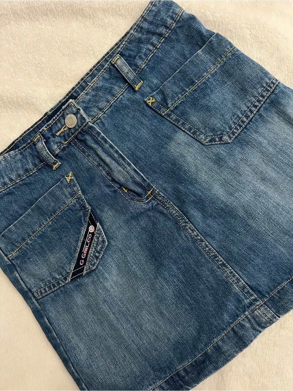 Girls' Blue Denim Mini Skirt with Front Patch Pockets